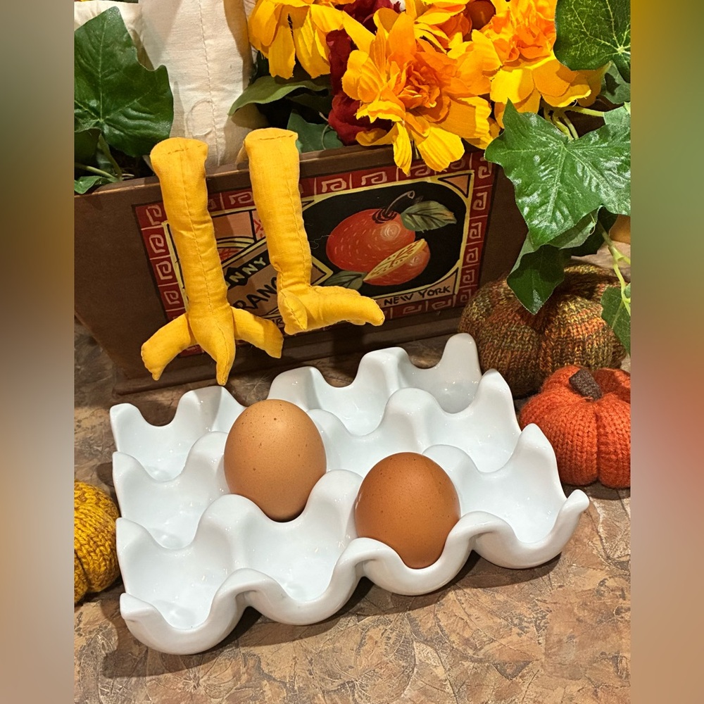 White Ceramic One Dozen Egg Carton Tray Holder